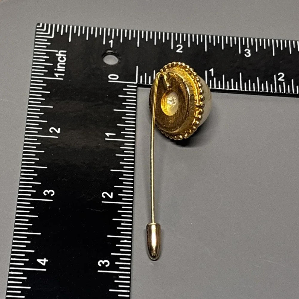 Gold Tone Faux Pearl Dome Stick Lapel Hat Pin Brooch Beaded‎ Costume Jewelry